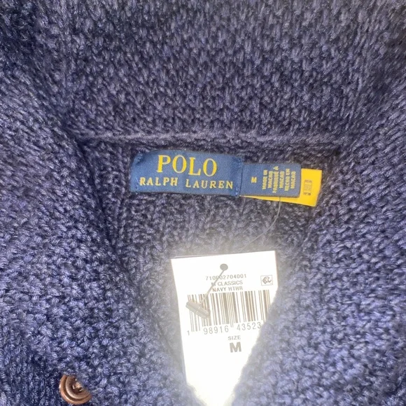 Men's Medium Polo Ralph Lauren Aran-Knit Cotton Shawl-Collar Cardigan - Picture 6 of 9